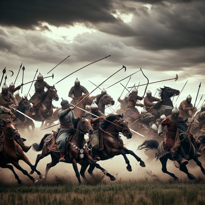 Epic Battle of Iranian and Turanist Horsemen on Vast Field