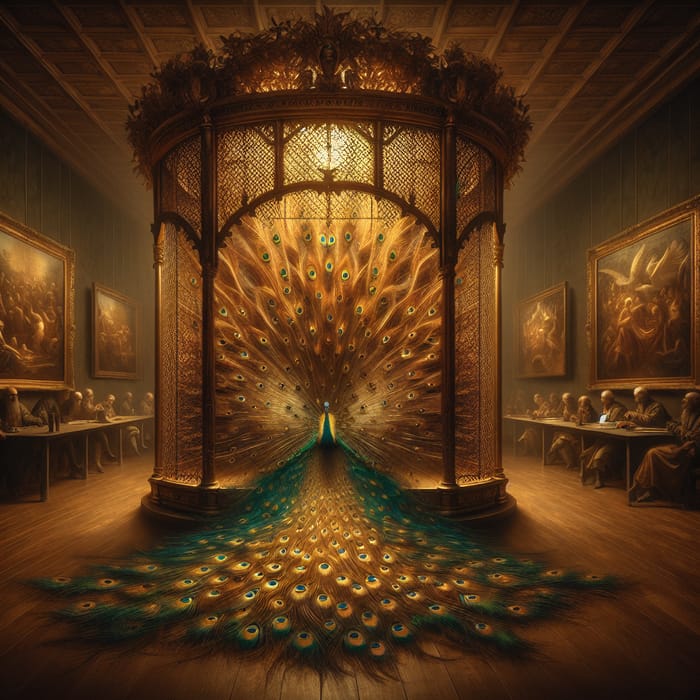 Radiant Peacock in Golden Cage: Mysterious Renaissance Display