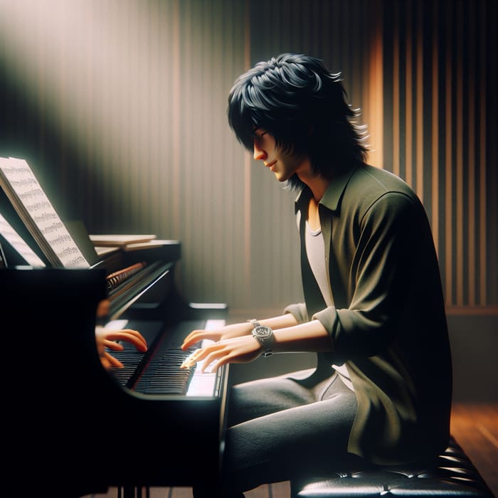 Min Yoongi Black-Haired Musician at Piano