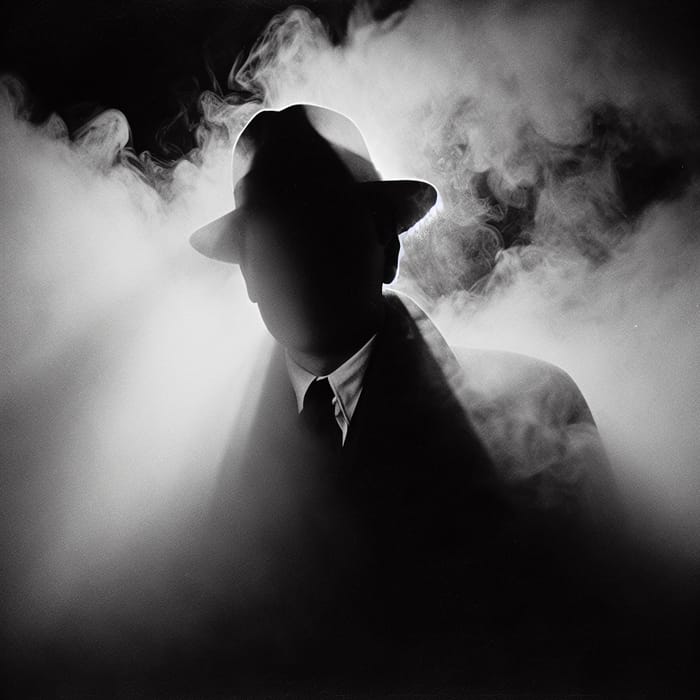 Enigmatic Figure in Vintage Noir Film Atmosphere