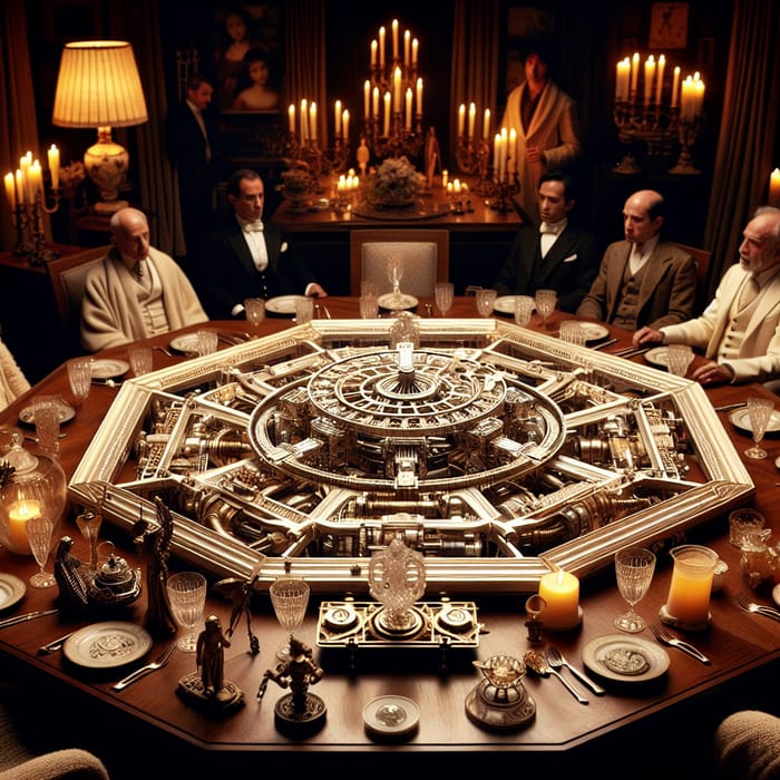 Intricately Crafted Time Travel Mechanism in Luxurious Dining Room