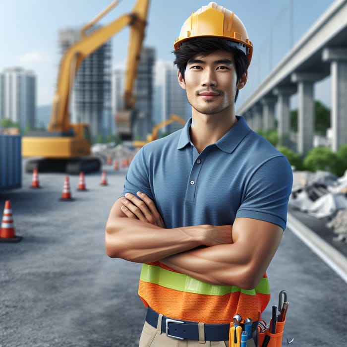 Realistic South Asian Construction Worker with Arms Crossed
