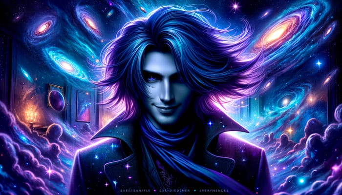 Galactic Anti-Hero with Blue Purple Hair | Cosmic Villain