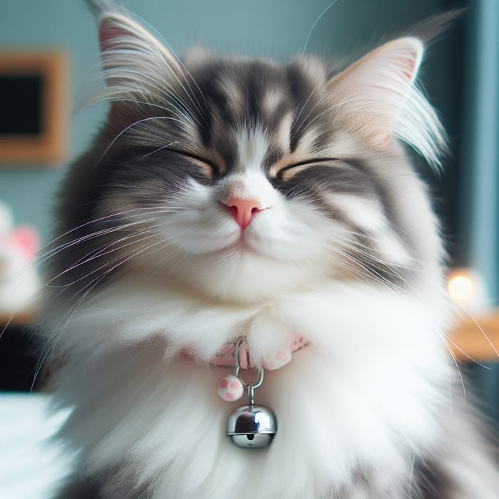 Charming Gray and White Mix Cat with Fluffy Fur