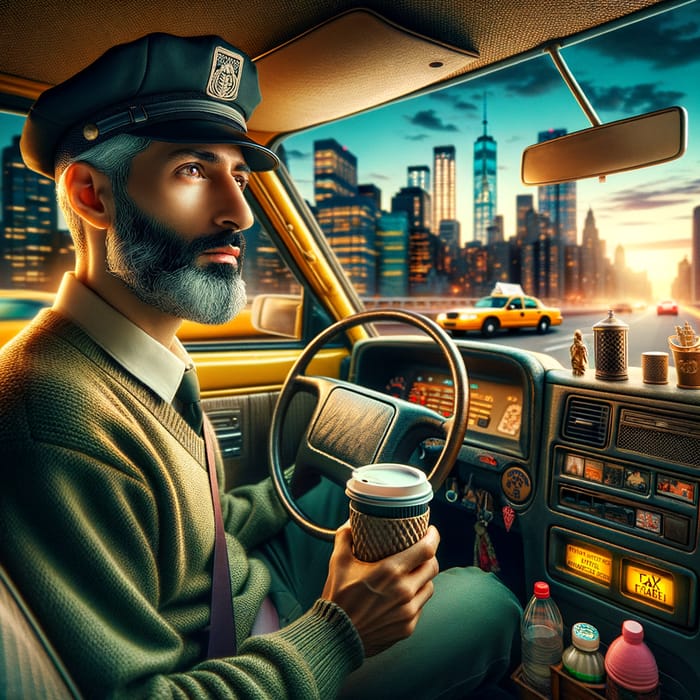 Create Image Driver for Cab: Middle-Eastern Man with Coffee & Classic Cap