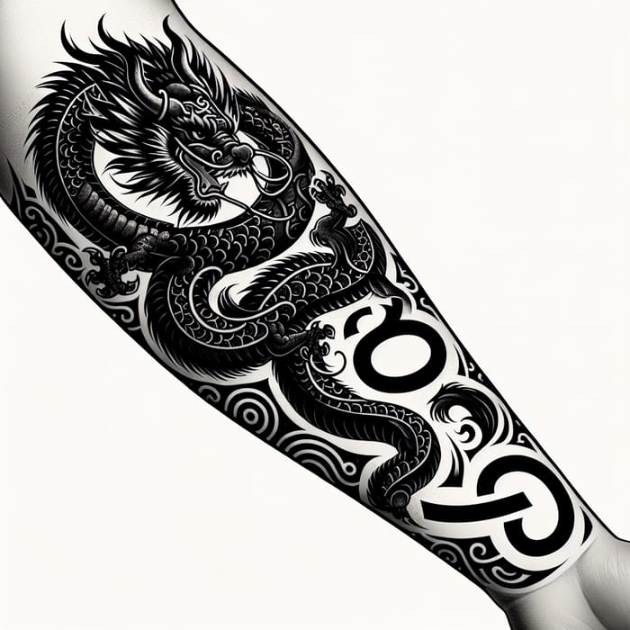 Chinese Dragon Arm Tattoo Design with Cancer Symbol