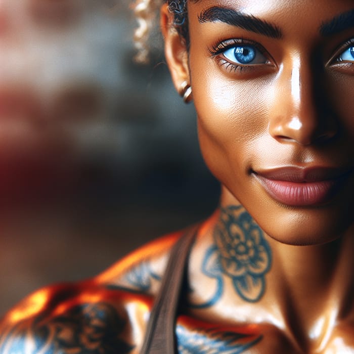Captivating Biracial Woman with Blue Eyes, Tattoos & Strength