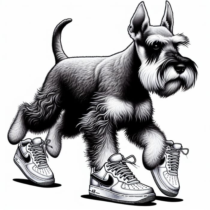Playful Schnauzer in Nike Airforce 1 Sneakers