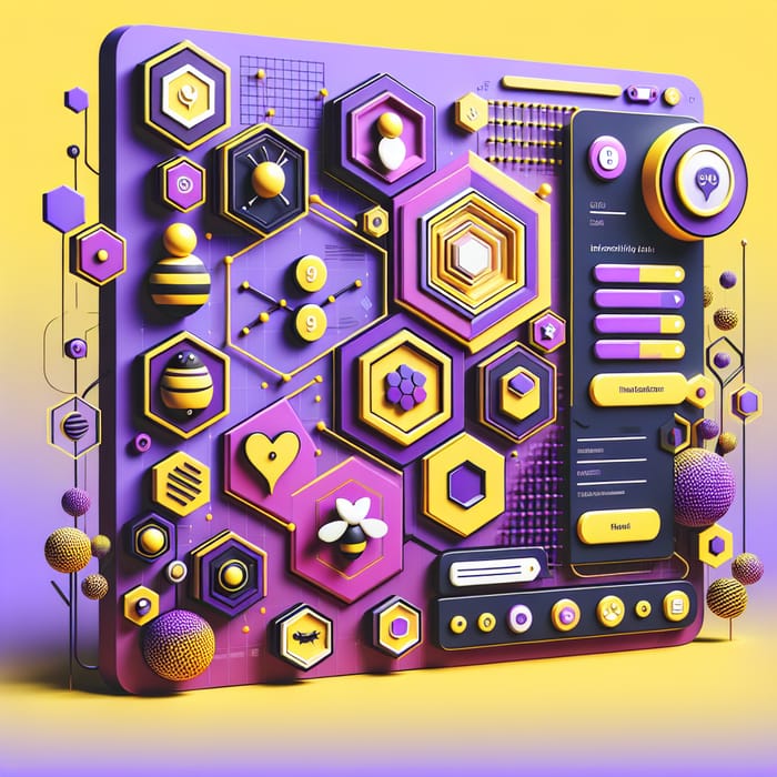 Vibrant Bee Hive Social Media Interface in Purple & Yellow