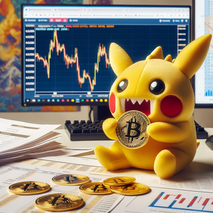 Pikachu Eating Stocks Surrounded by Bitcoin Trends