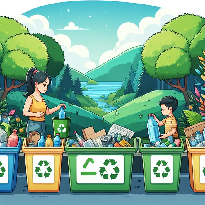 Vivid Recycling Scene with Colorful Bins