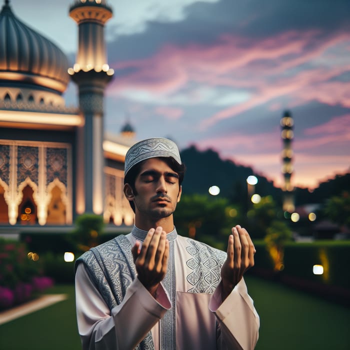 Man Making Dua at Beautiful Mosque