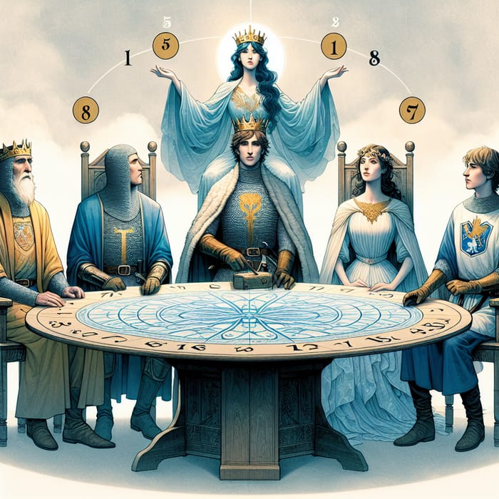 Arthurian Legends Scene: King Arthur's Round Table with Iconic Characters