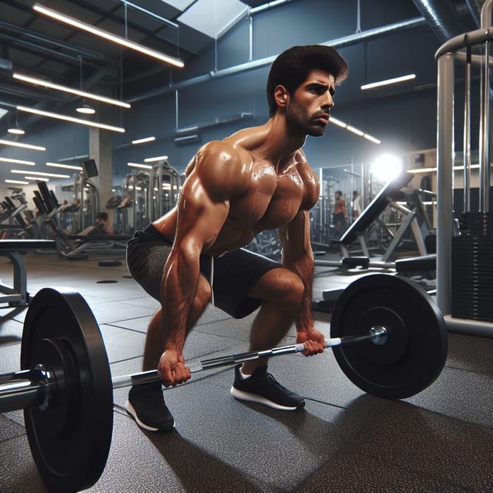 Middle-Eastern Man Exercising in Gym