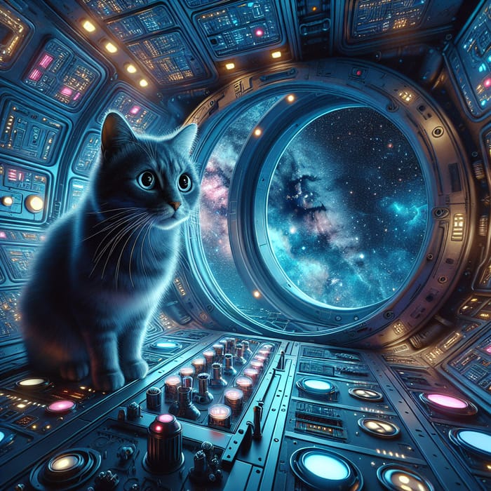 Cat in Spaceship: Enigmatic Image of Cosmic Journey