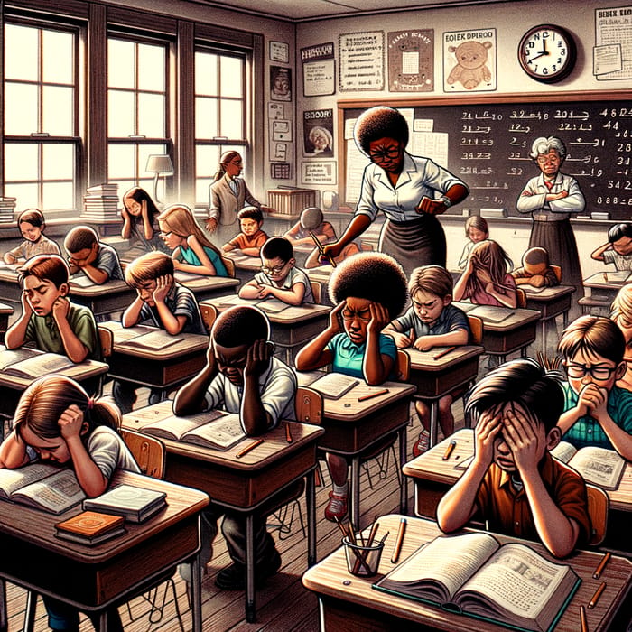 A Stressful Elementary School Classroom | Diverse Cartoon Students