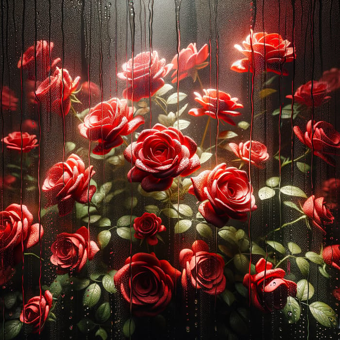 Red Roses with Water Droplets on Dark Background - Stunning Floral Display