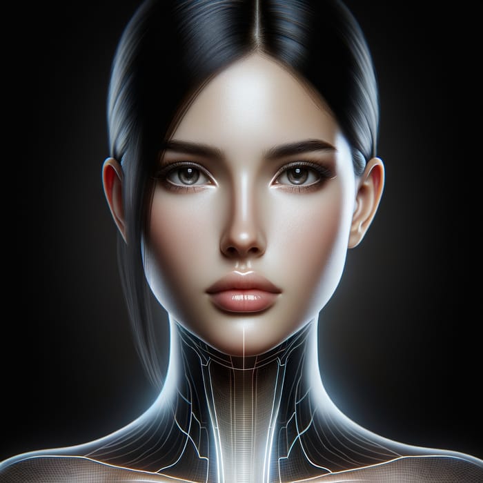 Realistic Futuristic Image of Woman with Black Hair and Fair Skin