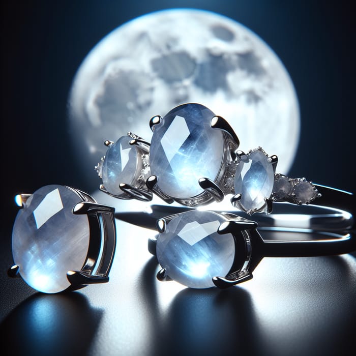 Capture Moonstone Silver Set Jewelry with Night Sky Background