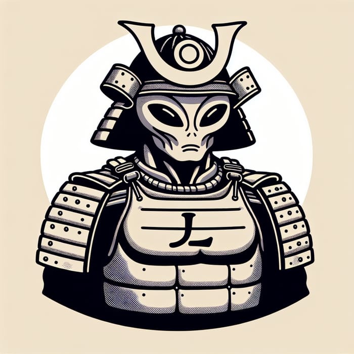 Muscular Alien Samurai with 'L' Emblem in Anime Style