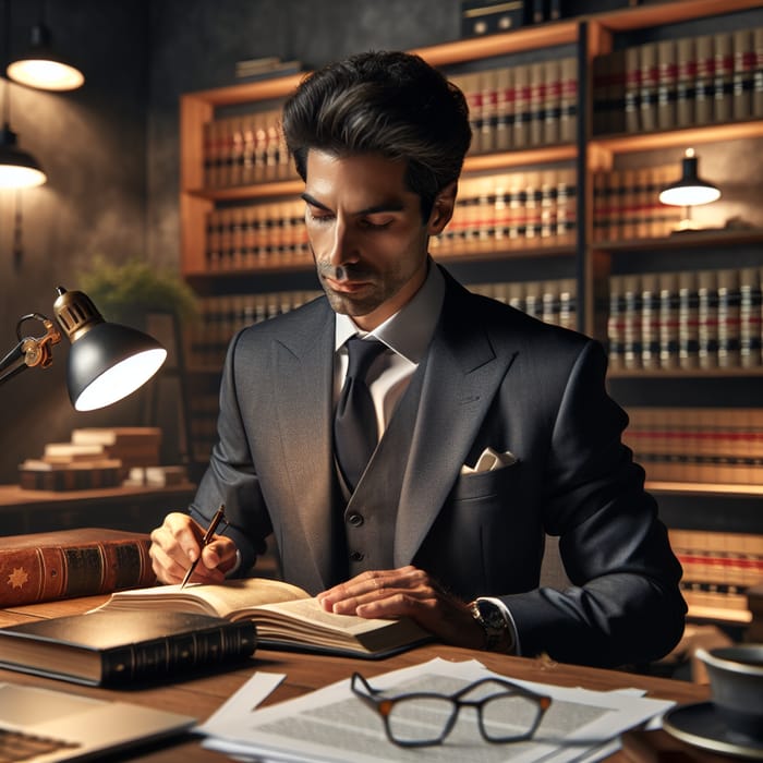 Hispanic Lawyer Reviewing Case Files | Legal Professional Image