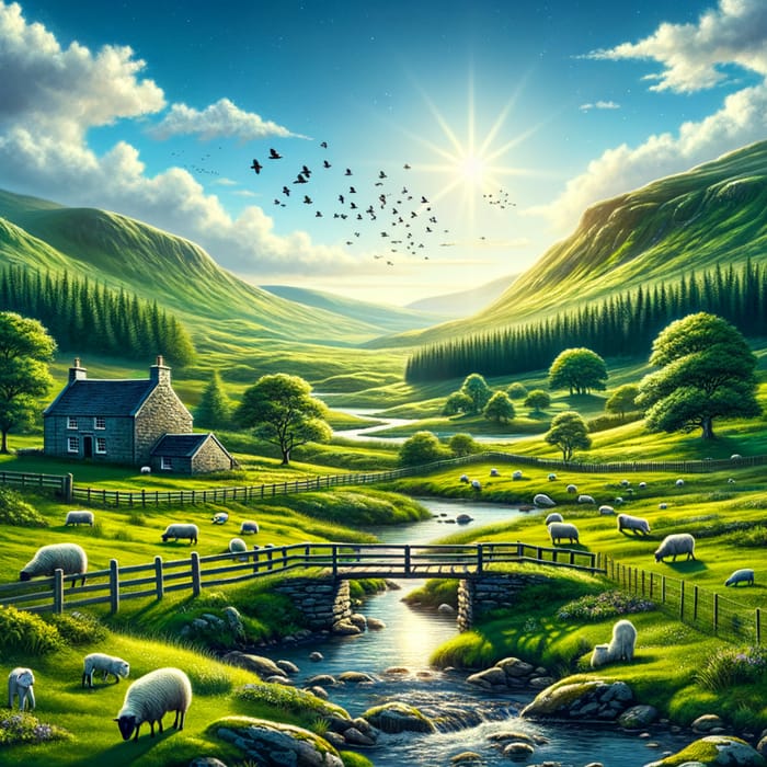 Tranquil Highland Landscape with Sheep