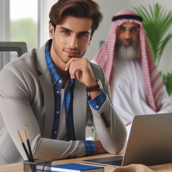 Middle-Eastern Man Sitting at Office Desk