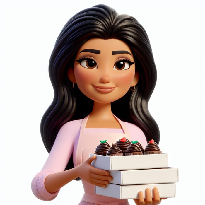 Hispanic Baker with Long Black Hair | 3D Pixar-Style Image