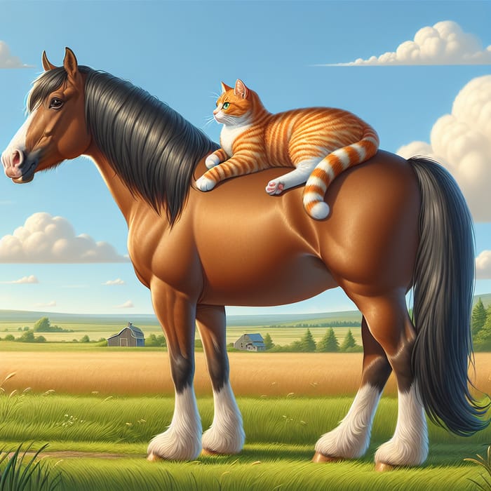 Cat on Horse in Serene Countryside