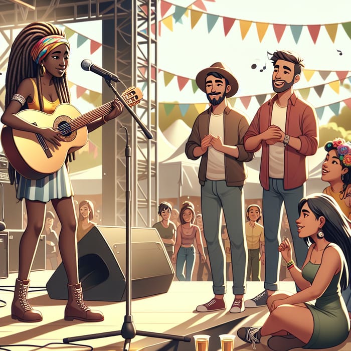 Diverse Group Enjoying Music Outdoors in Animated Scene