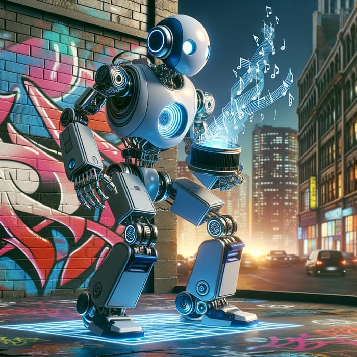 Street Culture Beatboxing Robot on Graffiti Stage