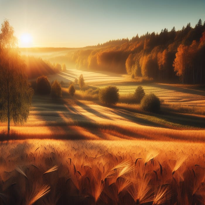 Autumn Landscape: Image of Rustling Wheat in the Golden Light