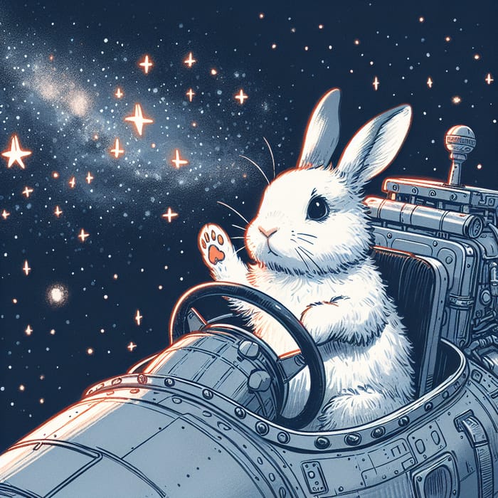 Rabbit Astronaut Greeting Stars in Deep Space