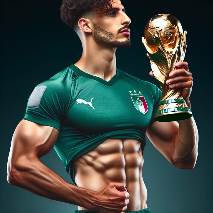 Moroccan Soccer Player with World Cup Trophy
