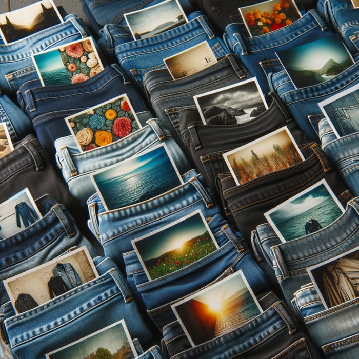 Folded Jeans with Photos in Pockets - Various Styles and Memories Folded Jeans with Photos in Pockets - Various Styles and Memories