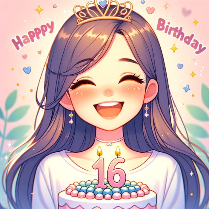 Cute 16-year-old Girl's Birthday Cake Celebration