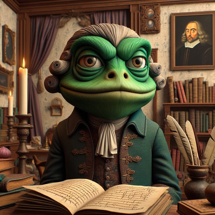 Machiavelli Frog: Green Anthropomorphic Figure in Renaissance Setting