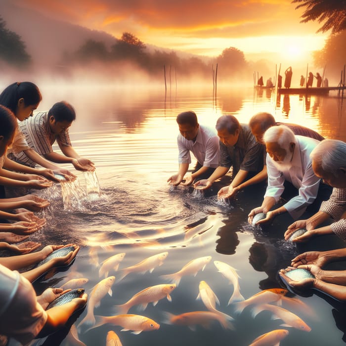 Prayer and Serenity: Releasing Fish in Tranquil Waters