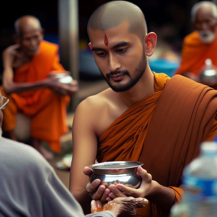Compassionate Monk Helping the Poor and Sick