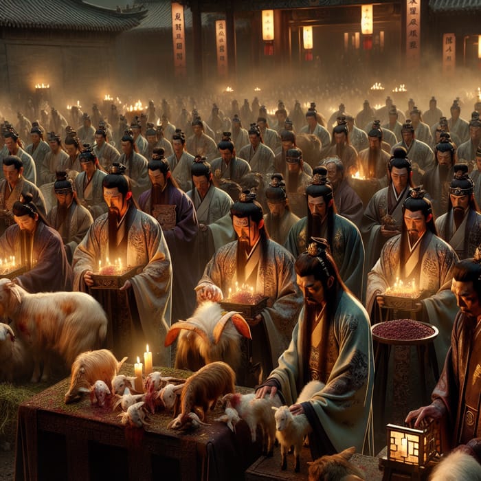 Ancient Chinese Astrologers Performing Rituals to Save the King