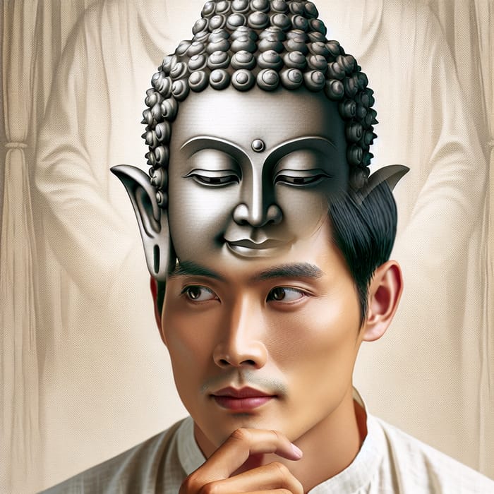 Vietnam Man Contemplating Buddha with Hidden Devil | Deep Portrait