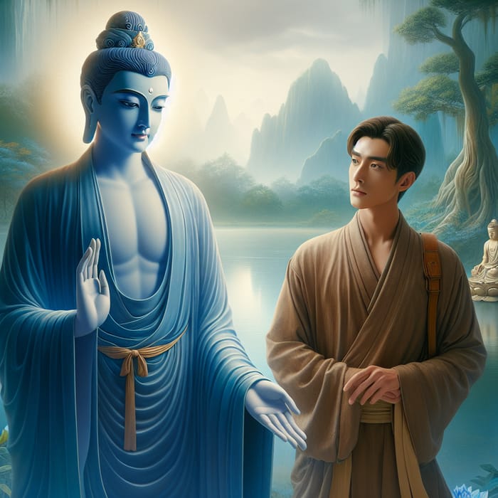 Bodhisattva and Layman Harmony in Tranquil Scenery