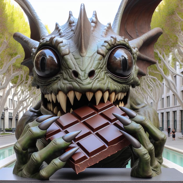 Fantastical Monster Eating Chocolate in City Park
