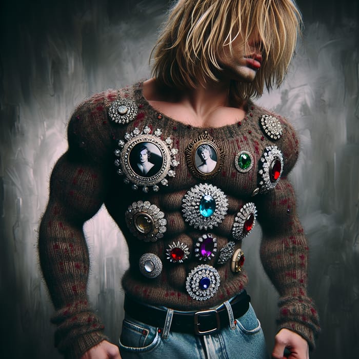 Vintage Brooches: Kurt Cobain in Sweater with Diamonds & Rubies