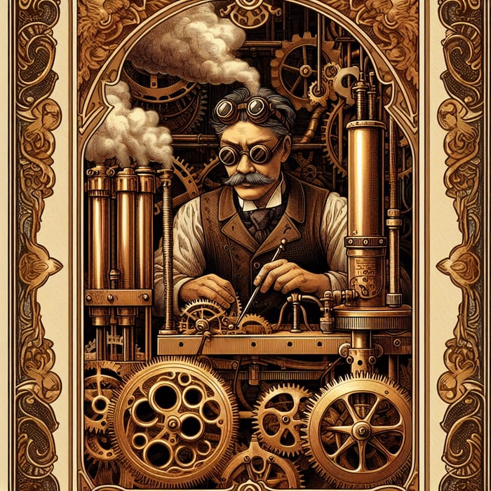 Steam Punk Inventor in Goggles on Tarot Card