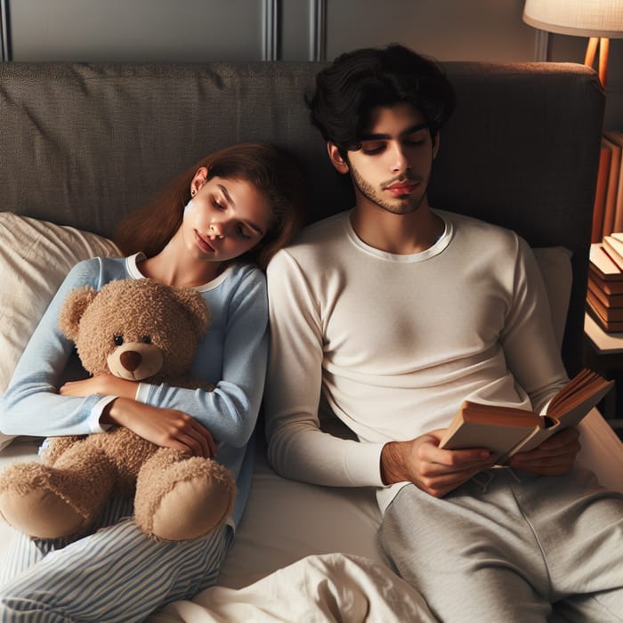 Calming Bedtime Scene with Girl, Boy, and Teddy Bear