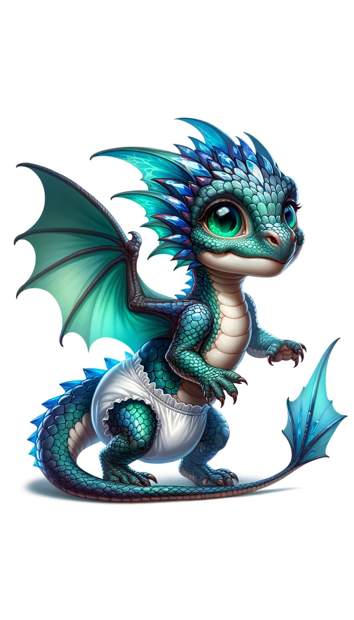 Adorable Dragon in White Diaper | Mythical Folklore Magic