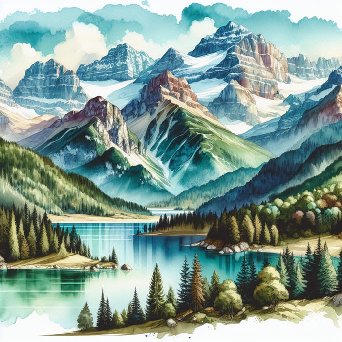 Eye-Catching Mountain Landscape Watercolor Art