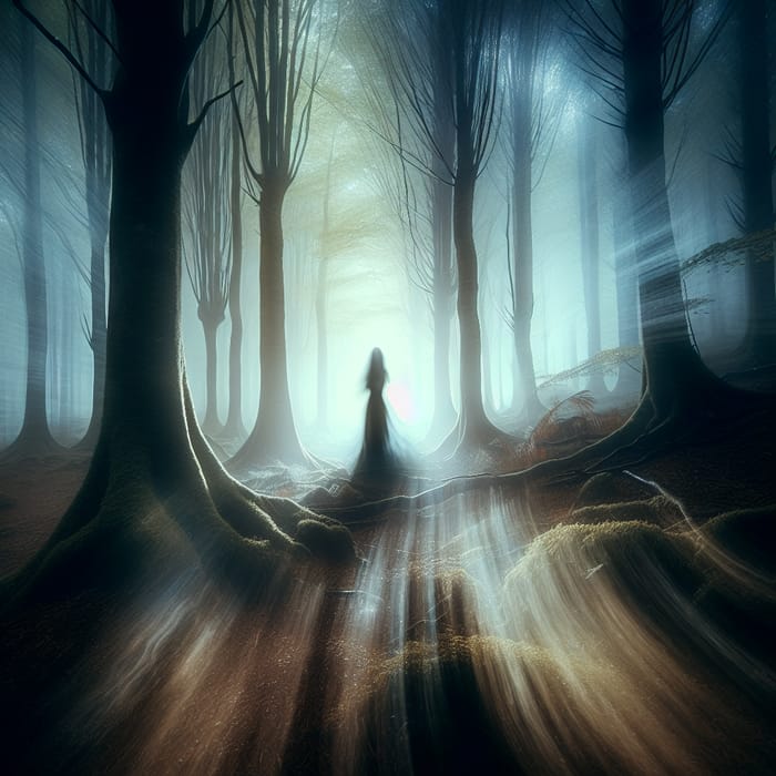 Mysterious Figure in Misty Forest | Serene Nature Portrait