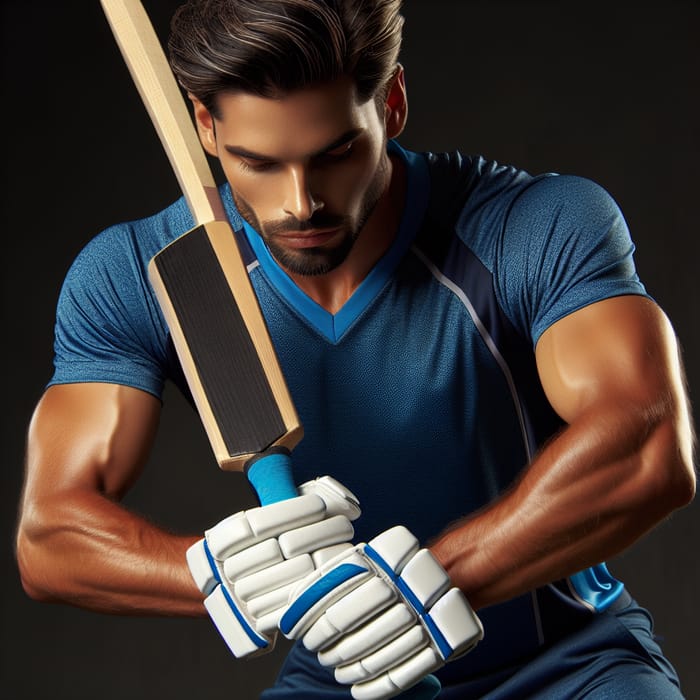 Virat Kohli - Blue Cricket Uniform with Bat